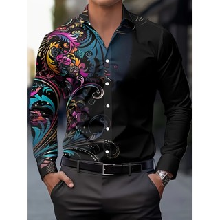 Elegante impresso vermelho camisa masculina-botão padrão Casual camisa de manga comprida camisa de primavera impr