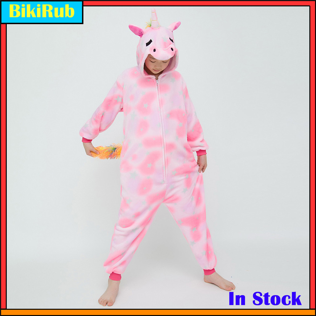 Pijama De Macacão De Unicórnio Adorável Kigurumi De Natal Para Crianças – Pijamas De Flanela Macia Com Capuz , Roupa De