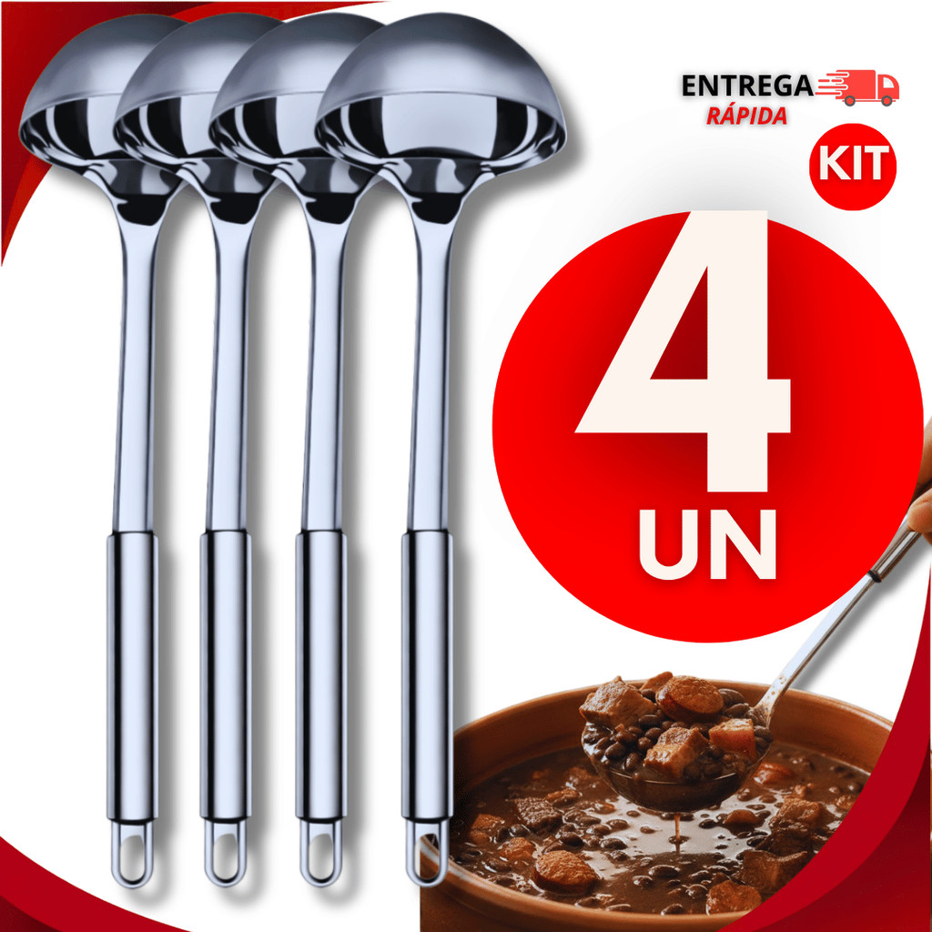 Jogo Conchas Feijão Aço Inox Resistente 32Cm Servir Molho Feijão Sopa Cozinha Buffet Praticidades Utilidades