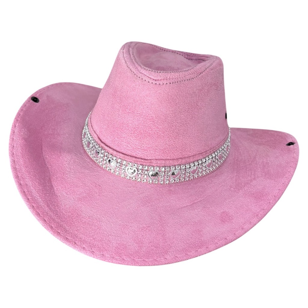 Chapéu Camurça Ana Castela Cowboy Rodeio Boiadeira com Faixa Brilho Coração