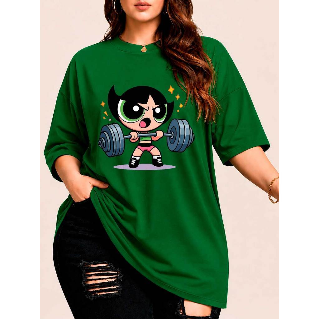 T-shirt Camiseta Treino 100% Algodão Feminino Gym Larga Blusão Academia super poderosa Promoção