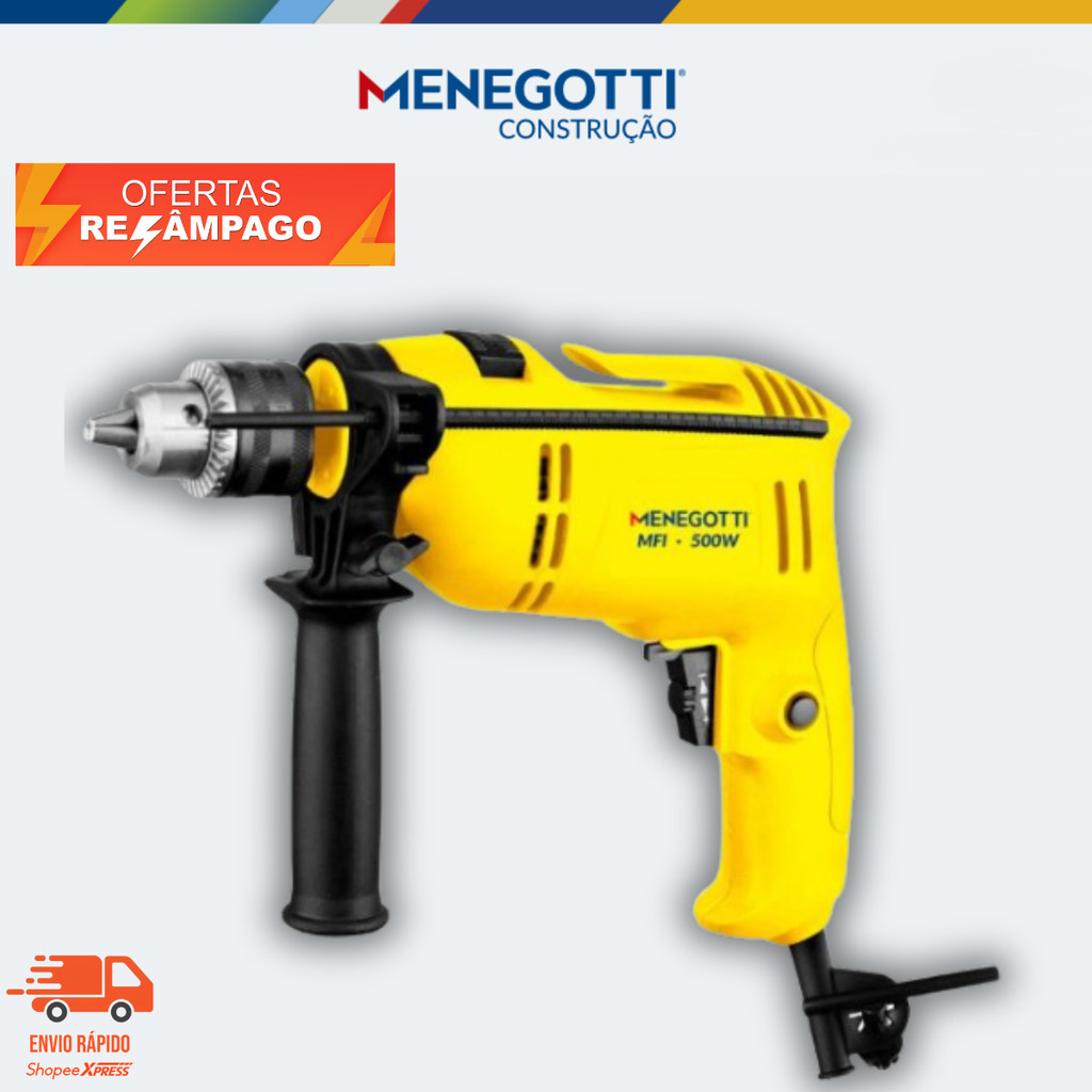 Furadeira de Impacto Menegotti MFI 500W 13 mm 127V/220V (1/2″) Impacto e Reversível 3000RPM