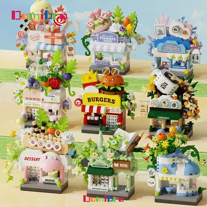 Nano bricks, cute shop-shaped bricks, burger shop, fruit juice shop, toys for 6-year-old children, children's gifts.