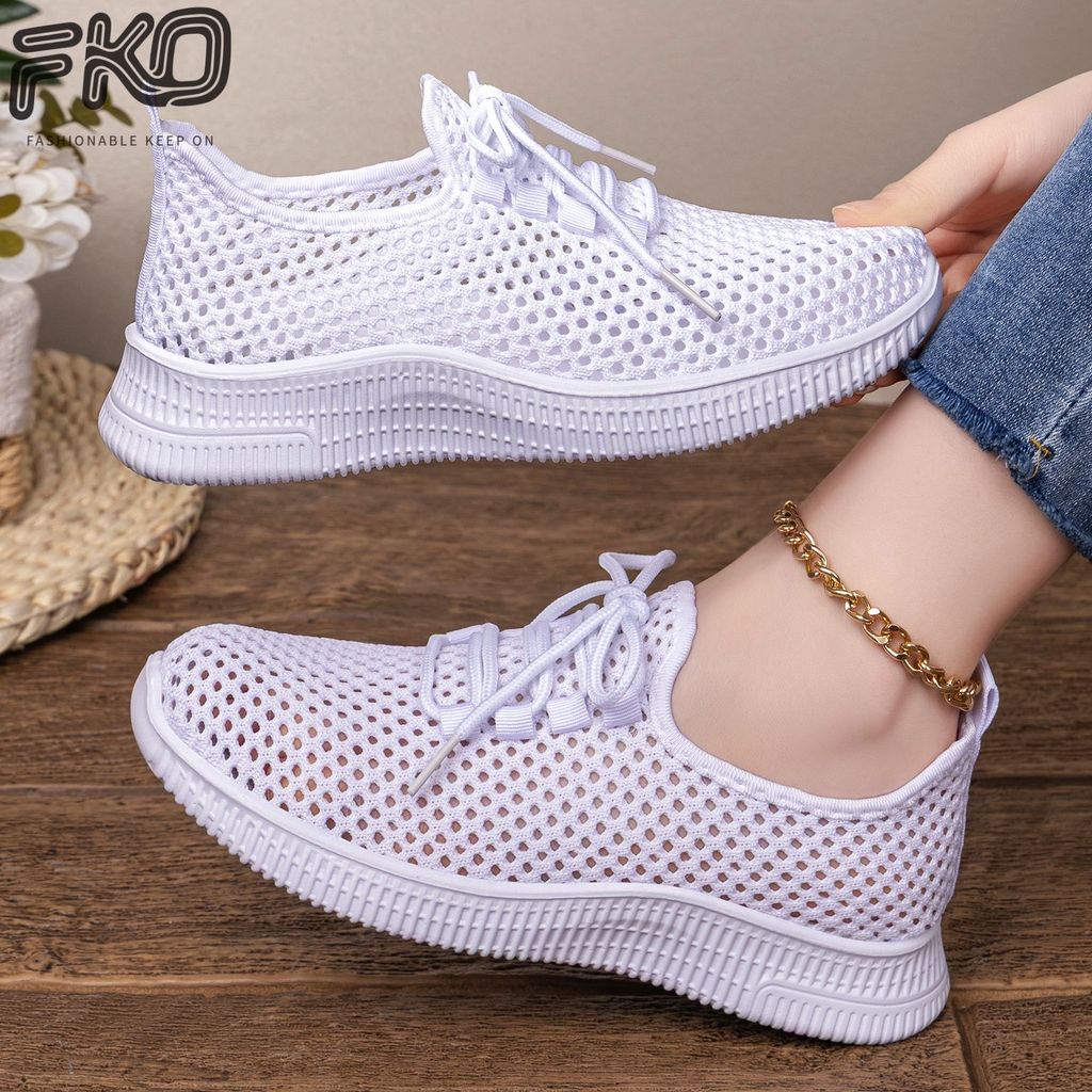 Sapatos de rede femininos primavera verão malha oca respirável sola macia antiderrapante lazer esportes sapatos de viage