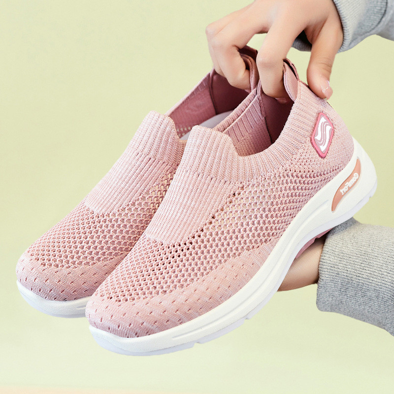 Sapatos femininos sapatos moda mãe sapatos malha respirável estilo outono meia-idade idosos andando velho pequim sapatos