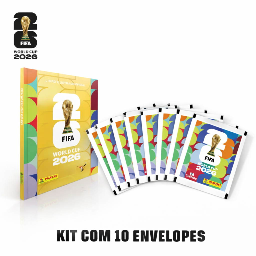KIT ALBUM COPA DO MUNDO 2026 - CAPA DURA OURO + 10 ENVELOPES