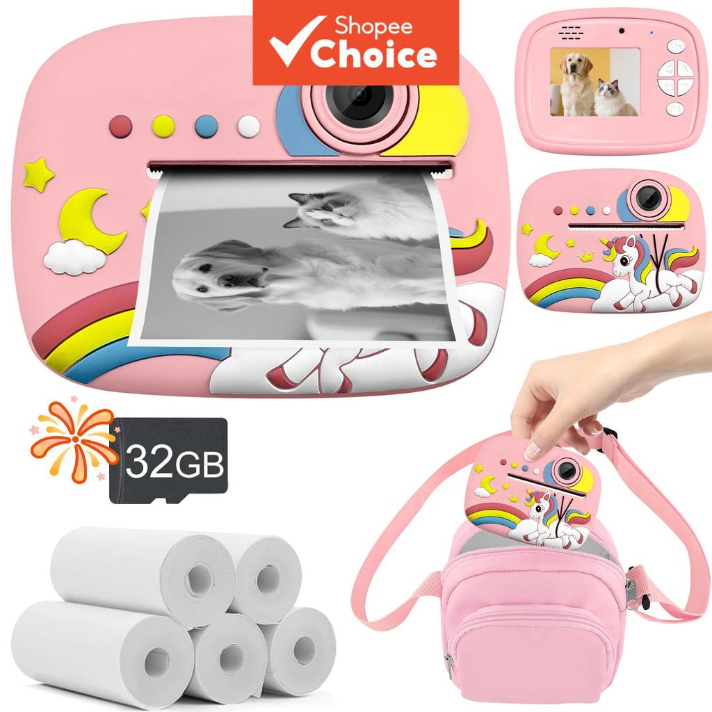 Câmera De Impressão Instantânea Lente Dupla 1080P Digital Com 5 Sacos De Transporte De Papel Cartão De 32GB Presentes De