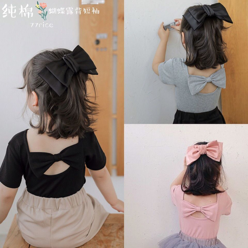 Algodão puro meninas Halter camiseta fina doce estilo ocidental das crianças de manga curta Bowknot camisa de fundo novo