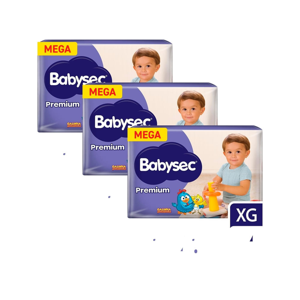Kit 3 Fralda Babysec Premium Tamanho XG Pacote Mega com 24 Unidades Descartáveis