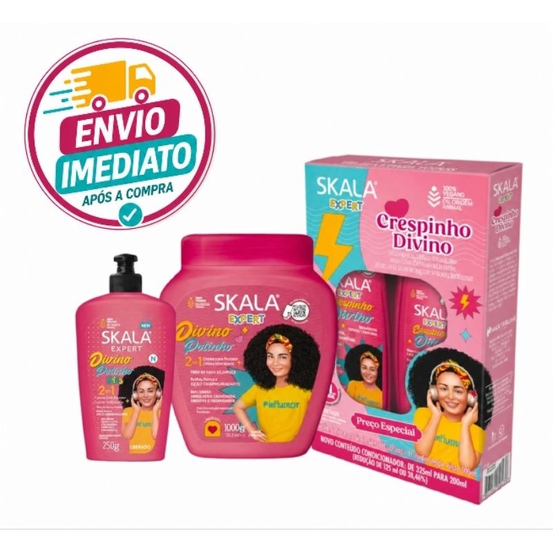 Kit Skala Crespinnho Divino com Shampoo 325ml e Condicionador 200ml+Creme de Tratamento Potão 1kg+Creme de Pentear 250g