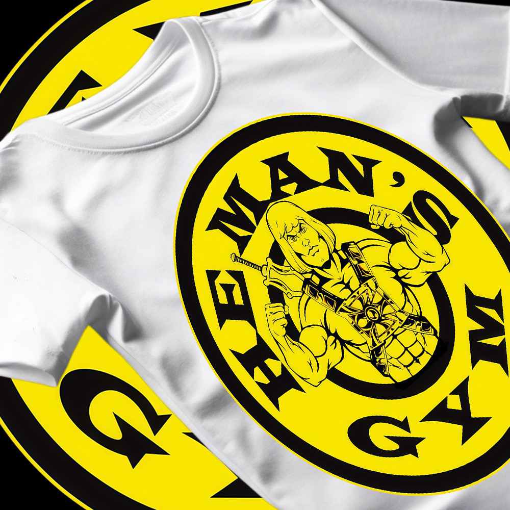 [Camiseta Premium em Algodão Puro]BOW Camiseta Unissex Loose Com Estampa do He - Man's Gym, Estilo Clássico, Algodão
