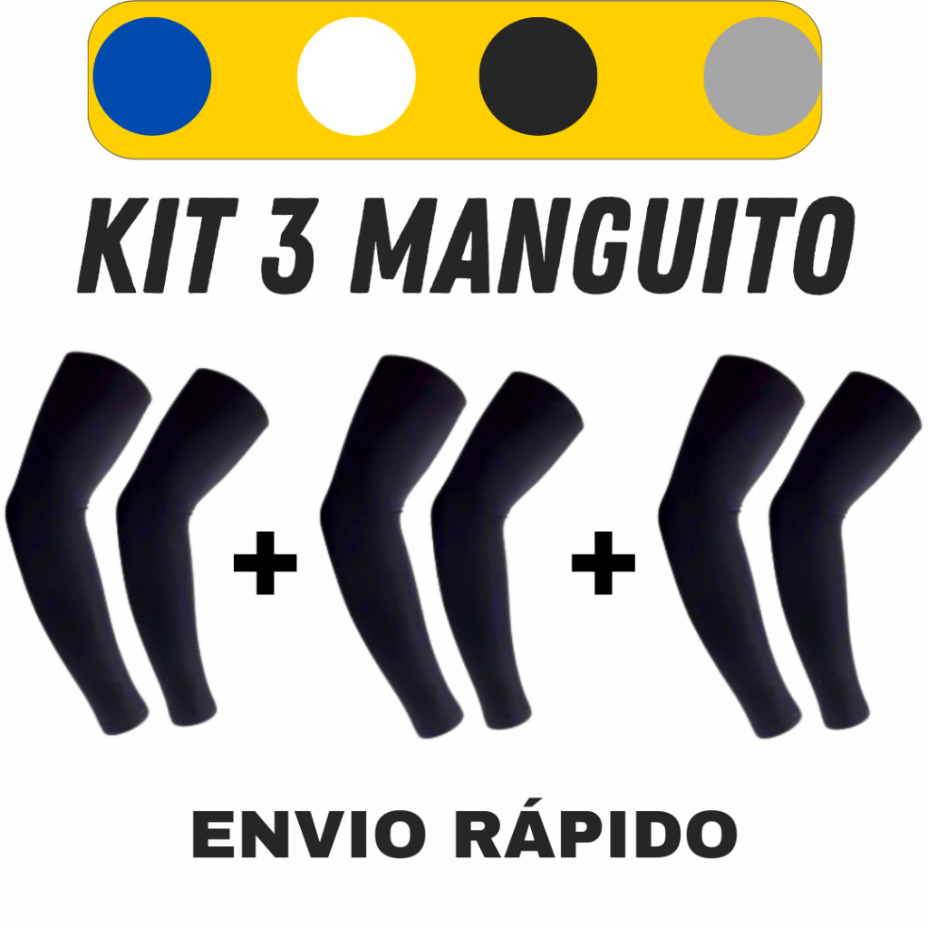 Kit 3 Par Manguito Térmico Proteção Solar UV50+ Segunda Pele UV  Unissex Manga Longa de Braço