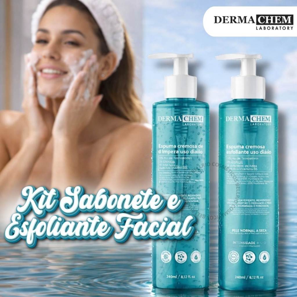 Kit Skin Care Sabonete Facial e Esfoliante Espuma de Limpeza Facial Dermachem 240ml