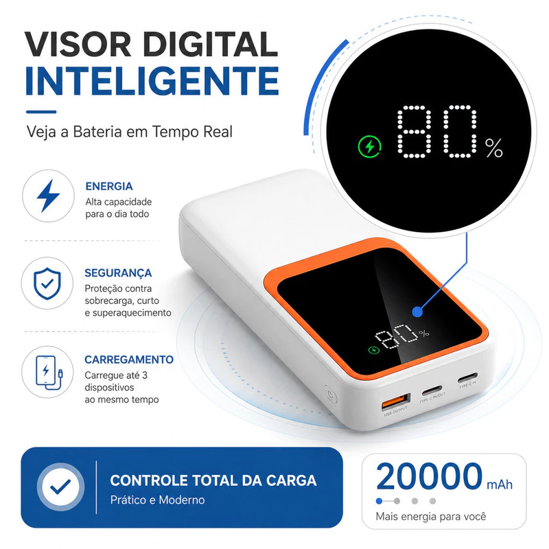 Carregador Portátil de Bateria Externa 20000mAh com Turbo de 33W — foto 5