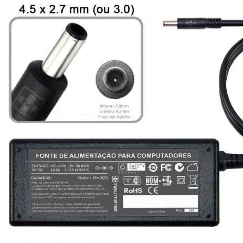 ⚡ Fonte Carregador para Notebook Dell – 19.5V 3.34A (65W)