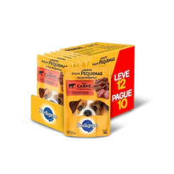 Ração Úmida Pedigree Sachê Carne ao Molho para Cães Adultos de Raças Pequenas 12 unidades