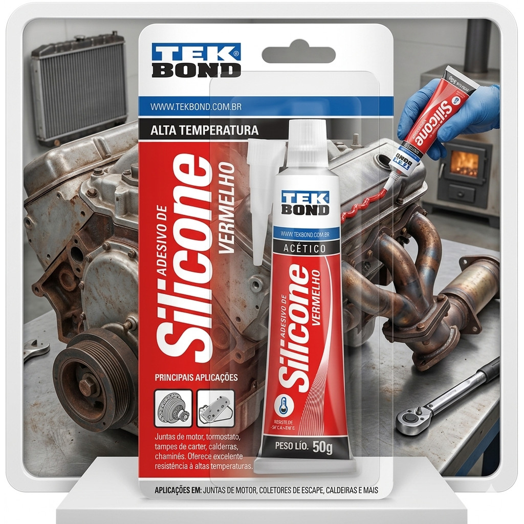 Junta Cola Silicone Alta Temperatura Vermelho Automotivo 50g