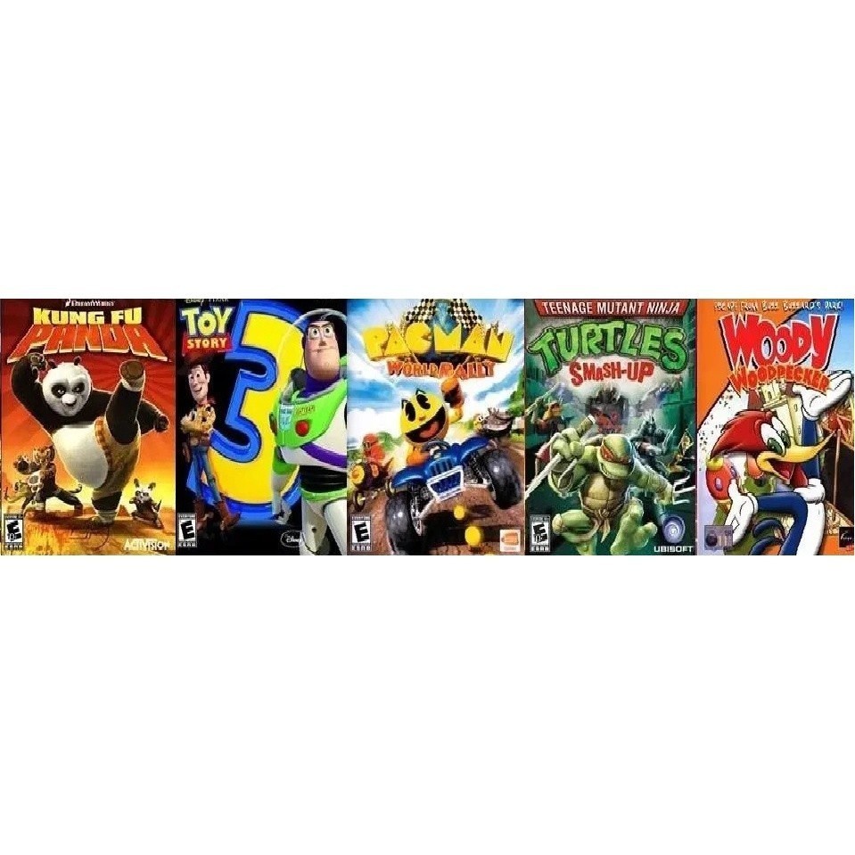 Ps2 Jogos KUNG FU PANDA TOY STORY 3 PAC MAN RALLY TARTARUGAS NINJA PICA PAU DVD's