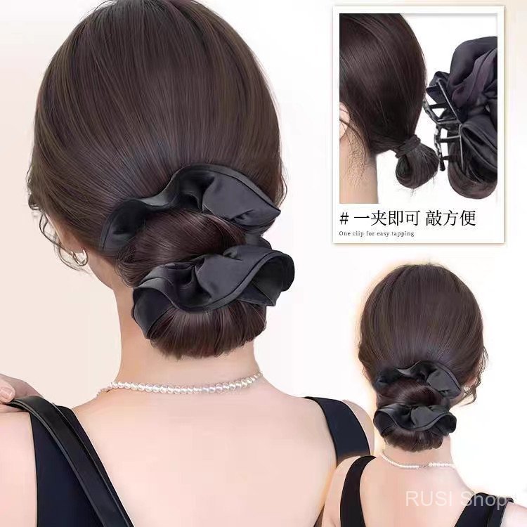 Penteado fofo com coque, peruca de rabo de cavalo baixo, acessório de cabelo com flores, acessório de cabelo prático par