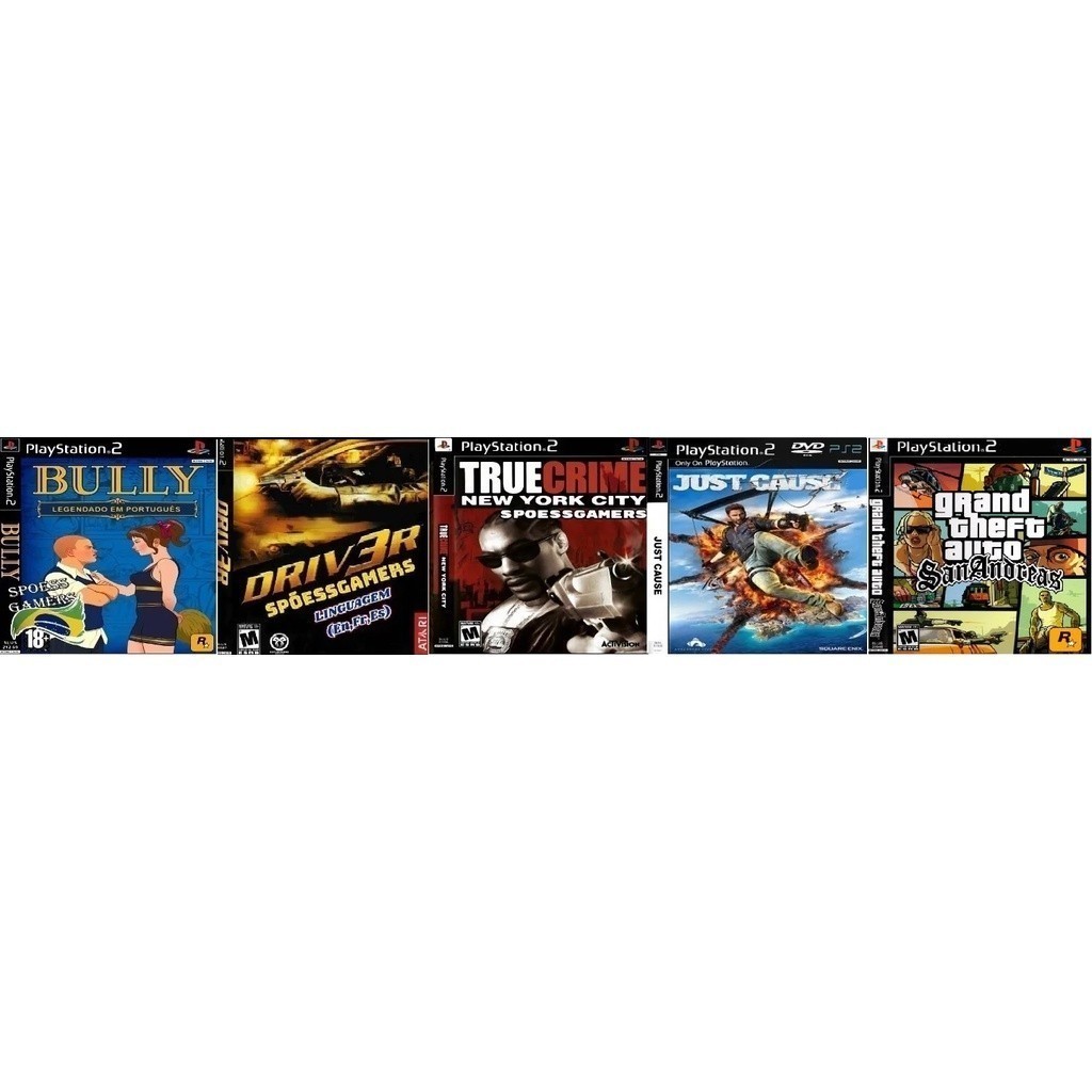 PS2 5 Jogos  Bully Gta True Crime Just Cause Driver PLAY 2 Promoção