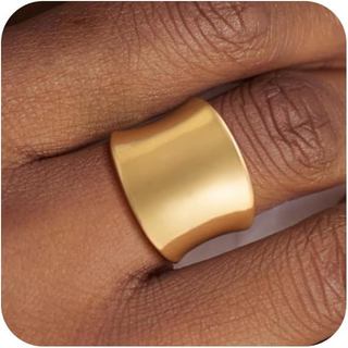 Anel Largo Delicado Banhado a Ouro 14k para Mulheres, Não Oxida - Anel Chunky Moderno para o Polegar, Tamanhos 5-11