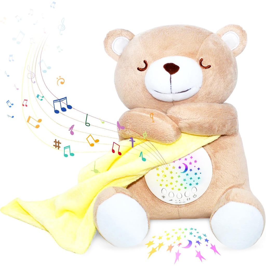 Acalmador de Sono para Bebês, Urso de Pelúcia com Sensor de Choro, Canções de Ninar e Bat…