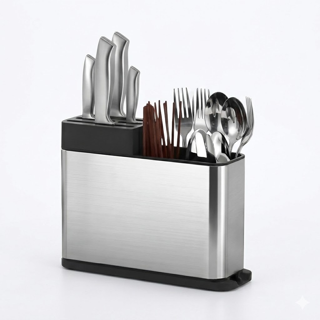 Escorredor Porta Talheres Aco Inox 304 Faca Hashi Organizador Pia Bancada Drenagem