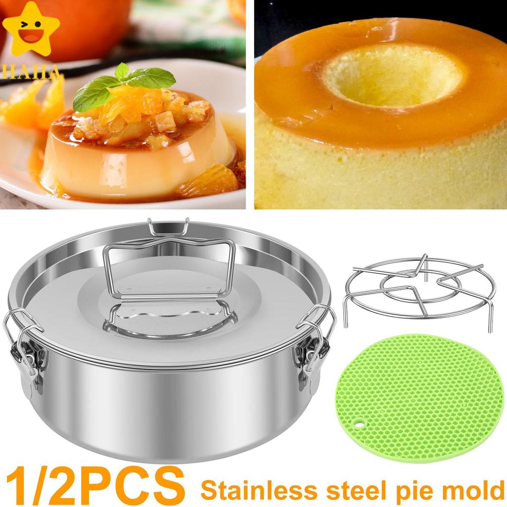 Conjunto De Molde De Flan Com Rack De Vapor E Tapete De Silicone Panela De Aço Inoxidável 304 Tampa Capacidade 1.5QT Coz