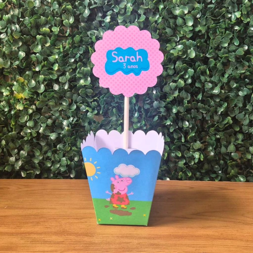 Centro de Mesa Cachepot Peppa Pig Personalizado Pegue e Monte | Caixas Lembrancinhas Festa Infantil Aniversário
