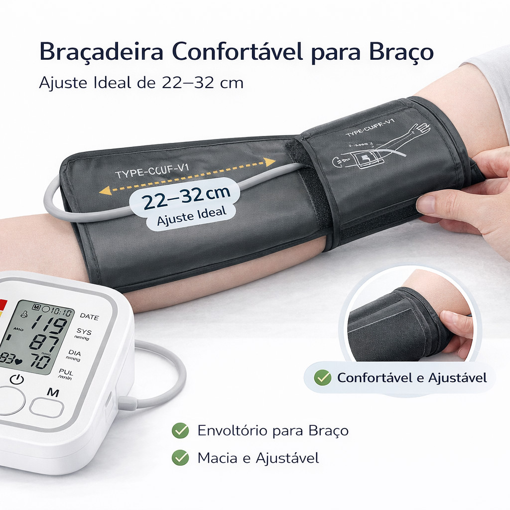 Medidor de Pressão Arterial Digital de Braço Automático Monitor Cardíaco LCD com USB ANJGG BRASIL
