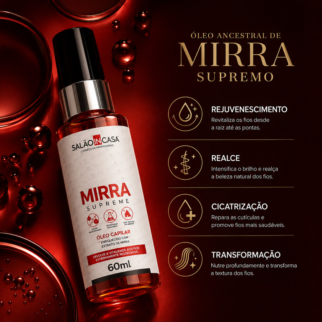 Óleo de Mirra Capilar 60ml | Nutrição Profunda | Revitaliza os Fios | Brilho Intenso | Salão In Casa
