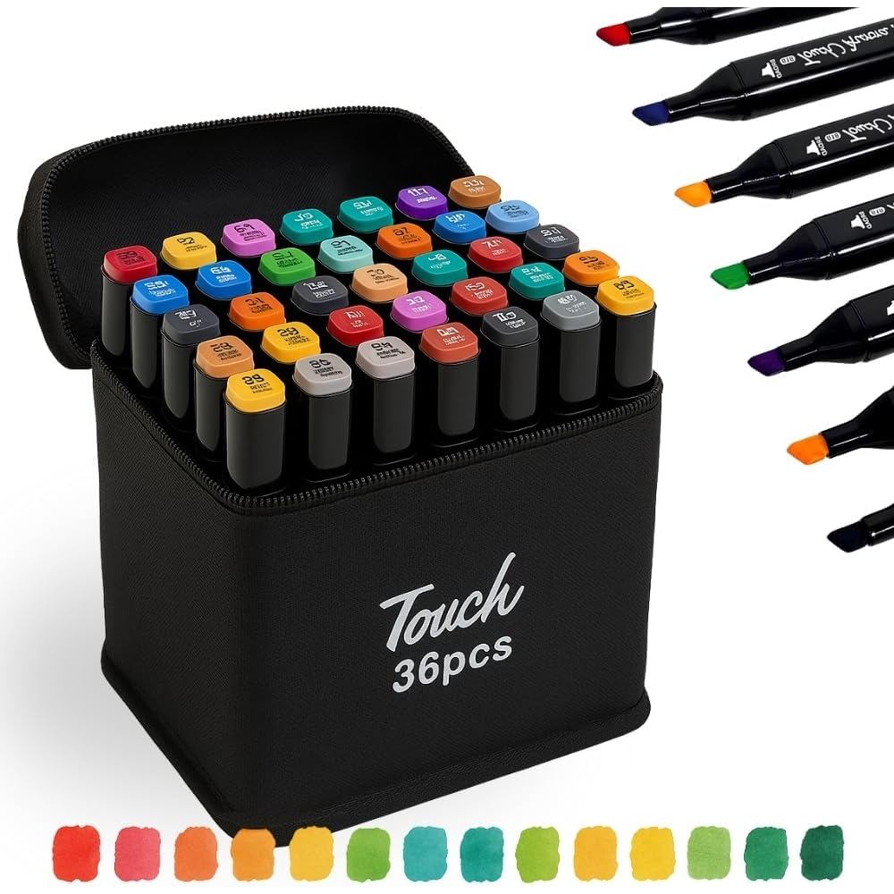 Kit 36 Canetinhas Marcador Ponta Dupla Colorir Bobby Goods Desenho Profissional Escolar Lettering Estojo Organizador