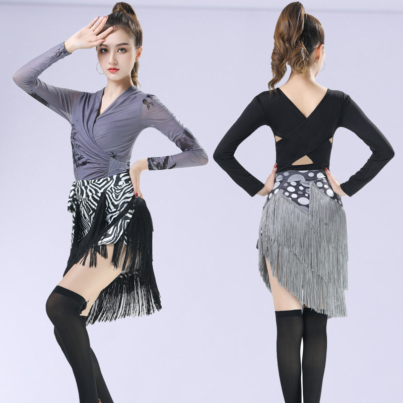 Saia de dança latina Bottomsuit prática terno calças femininas saia curta terno de dança Hip cachecol saia de renda