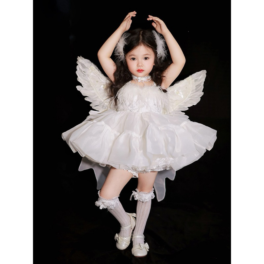 Meninas flor fada cisne branco Lolita vestido de princesa Piano anfitrião flor menina vestido de aniversário caixa de mú