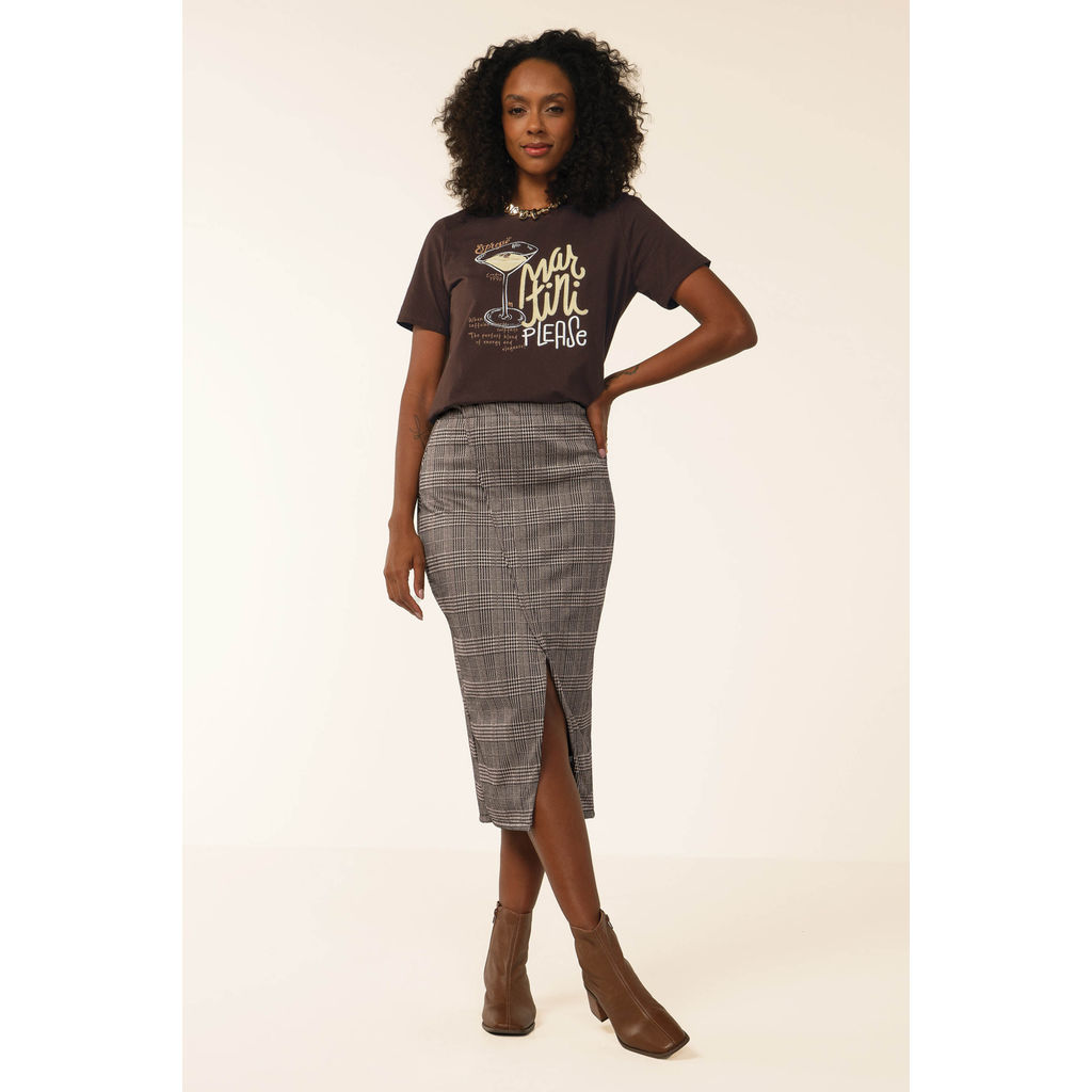T-Shirt Feminina Regular Italiana Marialícia Marrom