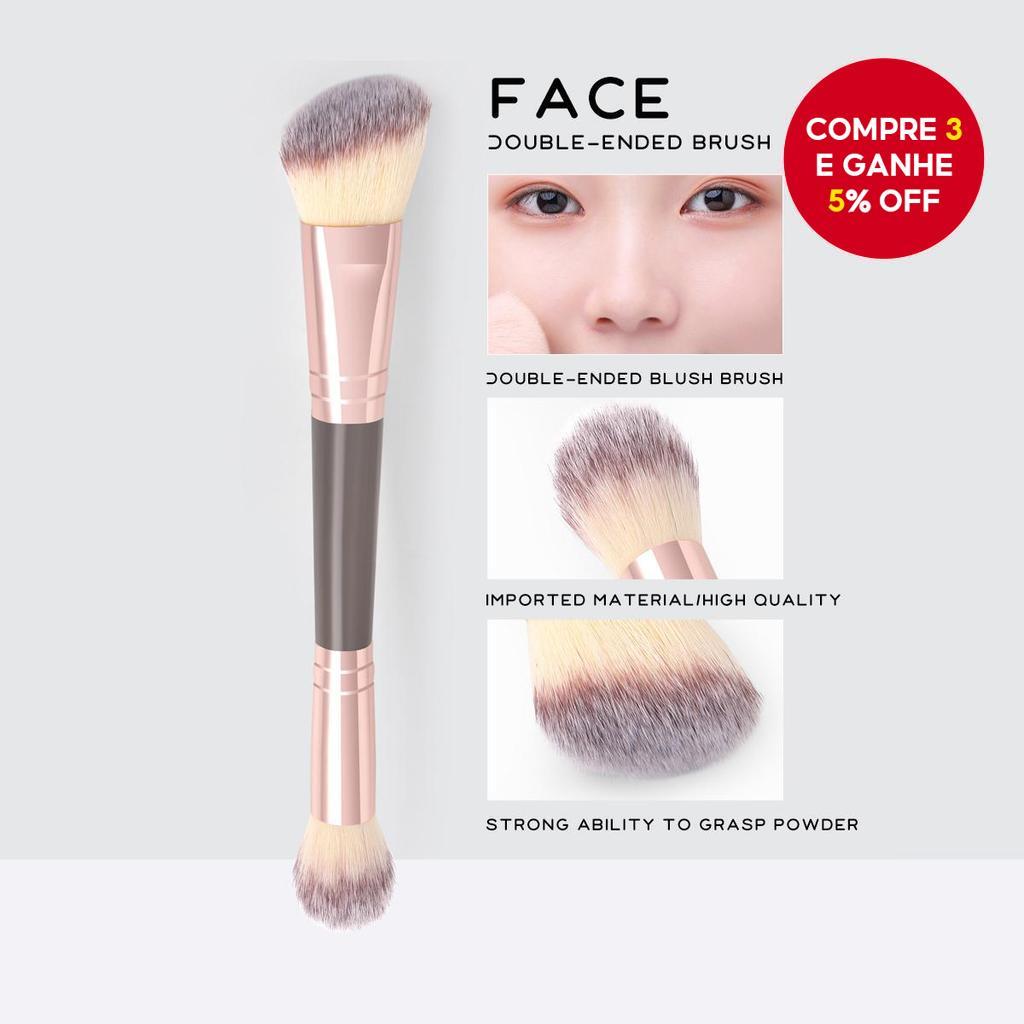 1 Pincel De Maquiagem Marrom De Ponta Dupla , Incluindo Mistura De Blush E Escova De Limpeza De Unhas