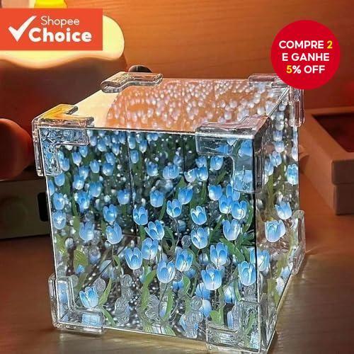 Luz Noturna De Tulipa Acrílica DIY-Abajur De Mesa De Flores Com Espelho Cubo 2 Em 1 , Design De 30 , Presente Perfeito D