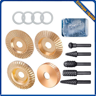 Conjunto de discos de escultura em madeira para moedor de ângulo, 4 discos de moagem dourados + 5 arquivos de lã + 4 ané