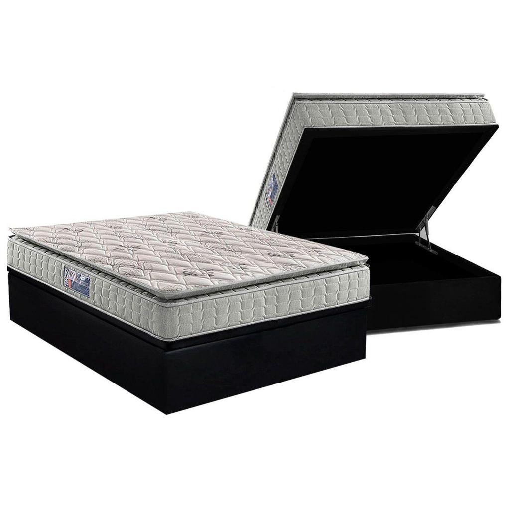Conjunto Box Baú Casal: Colchão Espuma Anjos D33 Orthosono One Face + Base CRC Suede Black(138x188)