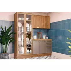 Cozinha Completa Botanic 4 Peças (1 Armário + 1 Balcão + 1 Cristaleira + 1Complemento) M656 Nogueira/Fendi - Kappesberg