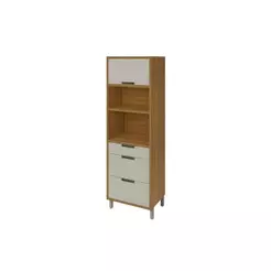 Módulo Cozinha Nesher Imperatriz Paneleiro c/ 1 Porta e 3 Gavetas (2 Fornos) 70cm Freijo/Off White