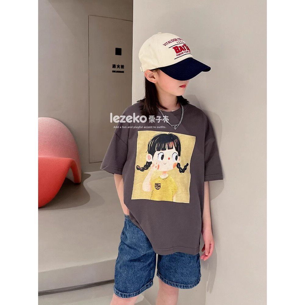 Meninos meninas de manga curta puro algodão camiseta versão coreana médio grande crianças meia manga topos verão roupas 