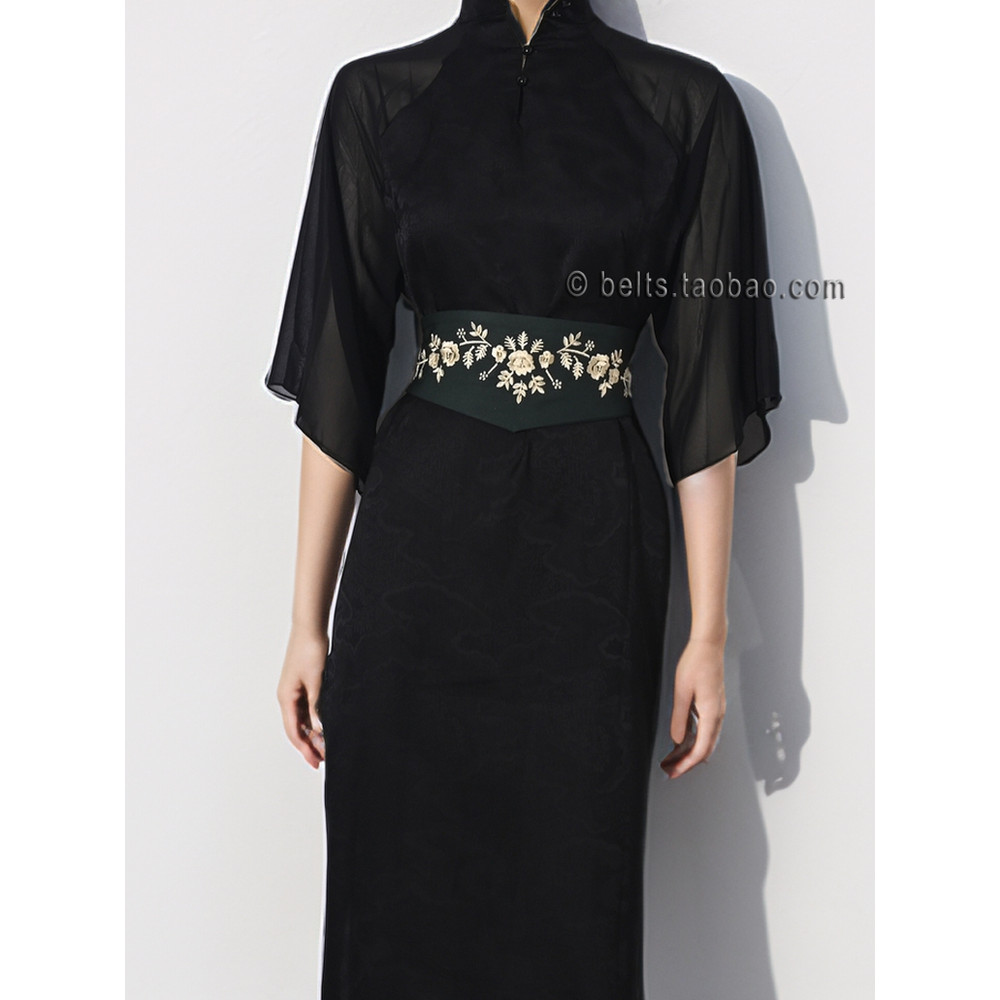 Novo estilo chinês estilo chinês Retro linha de ouro bordado decoração feminina cinto largo combinando vestido calças ja