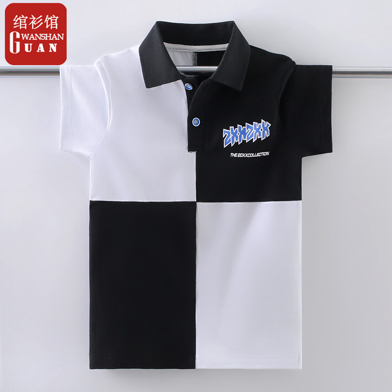 Meninos verão camiseta crianças preto branco camisa Polo de manga curta 2024 novo estilo grandes crianças bonito terno d
