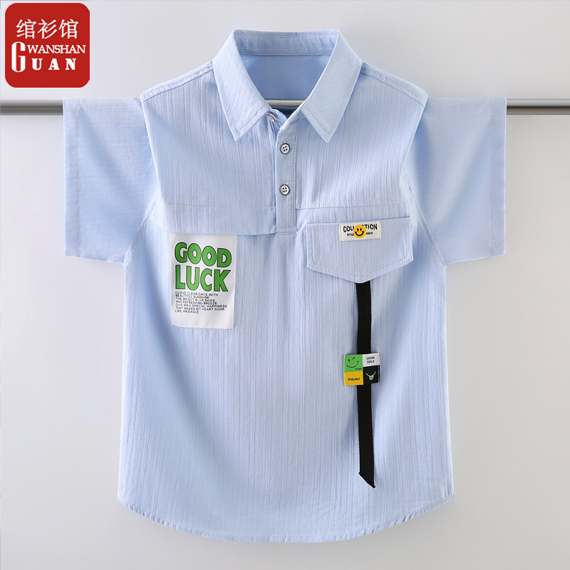 Meninos de manga curta camiseta gola de algodão puro estilo ocidental meninos médio grande crianças verão meia manga cam