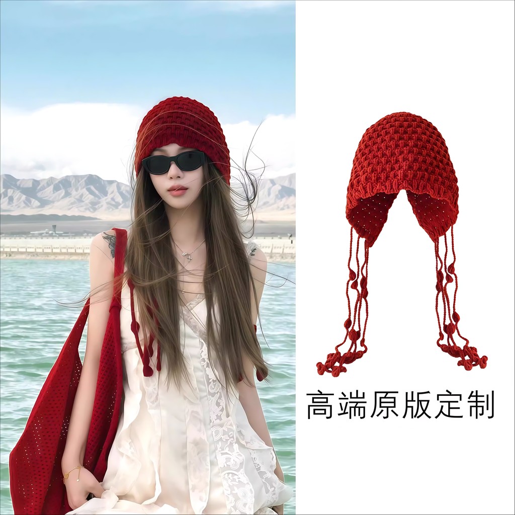 Peça de viagem vermelho grande circunferência da cabeça chapéu de malha atmosfera usar chapéu de lã Sichuan West mão-mal