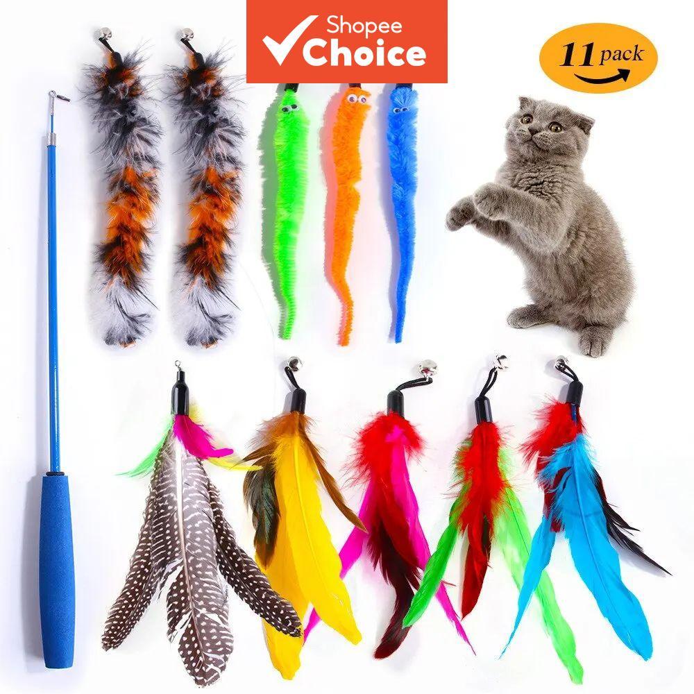 Conjunto De Brinquedos Para Gatos Varinha Retrátil De 11 Peças E Dez Acessórios De Reposição