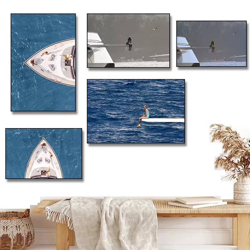 1pc frameless Vintage Princess Diana on Yacht Photography Prints Diving Board Poster Black White Canvas Painting Wall Ar