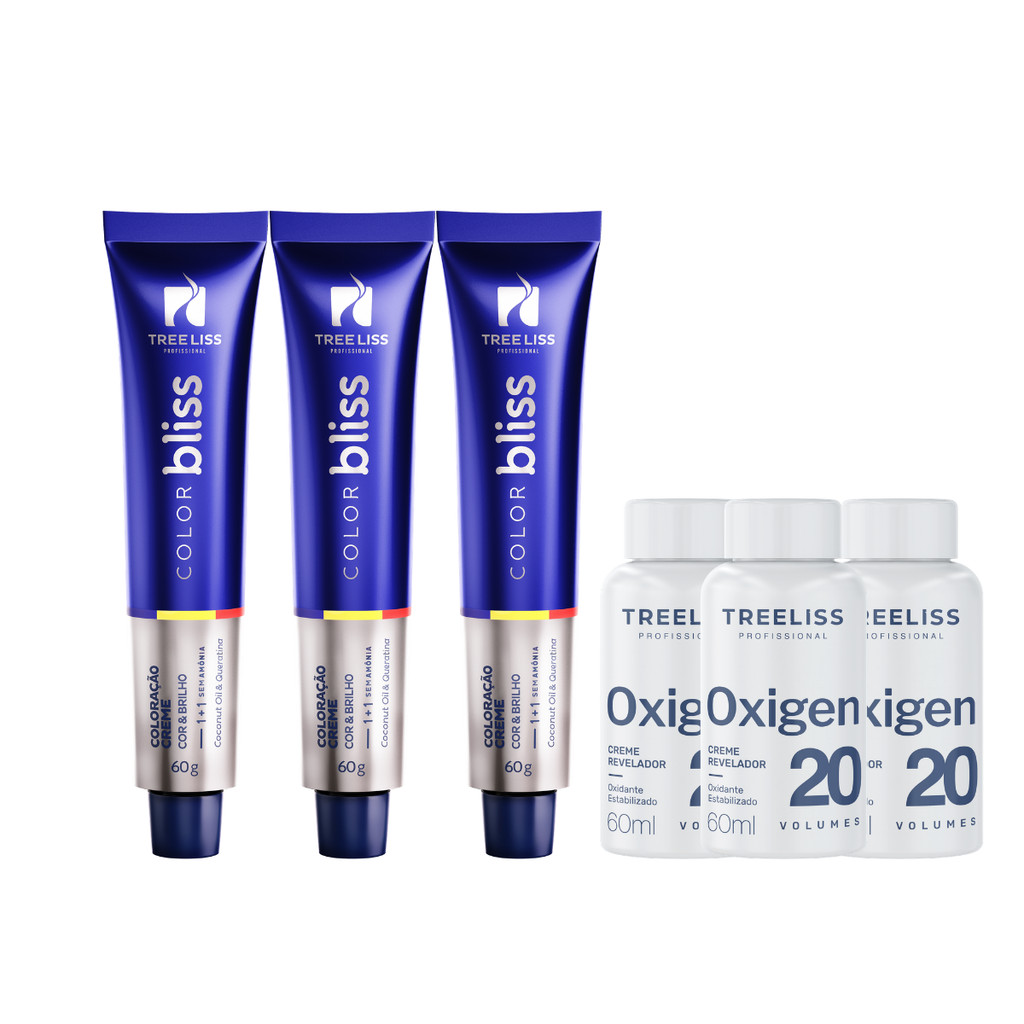 Kit Coloração Color Bliss Treeliss Profissional 3 Itens com Ox 20 - Corretor Azul