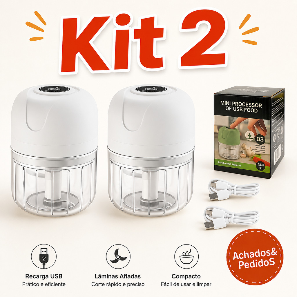 Kit 2 Mini Triturador Elétrico USB para Alho Cebola Pimenta Processador Portátil de Alimentos para Cozinha